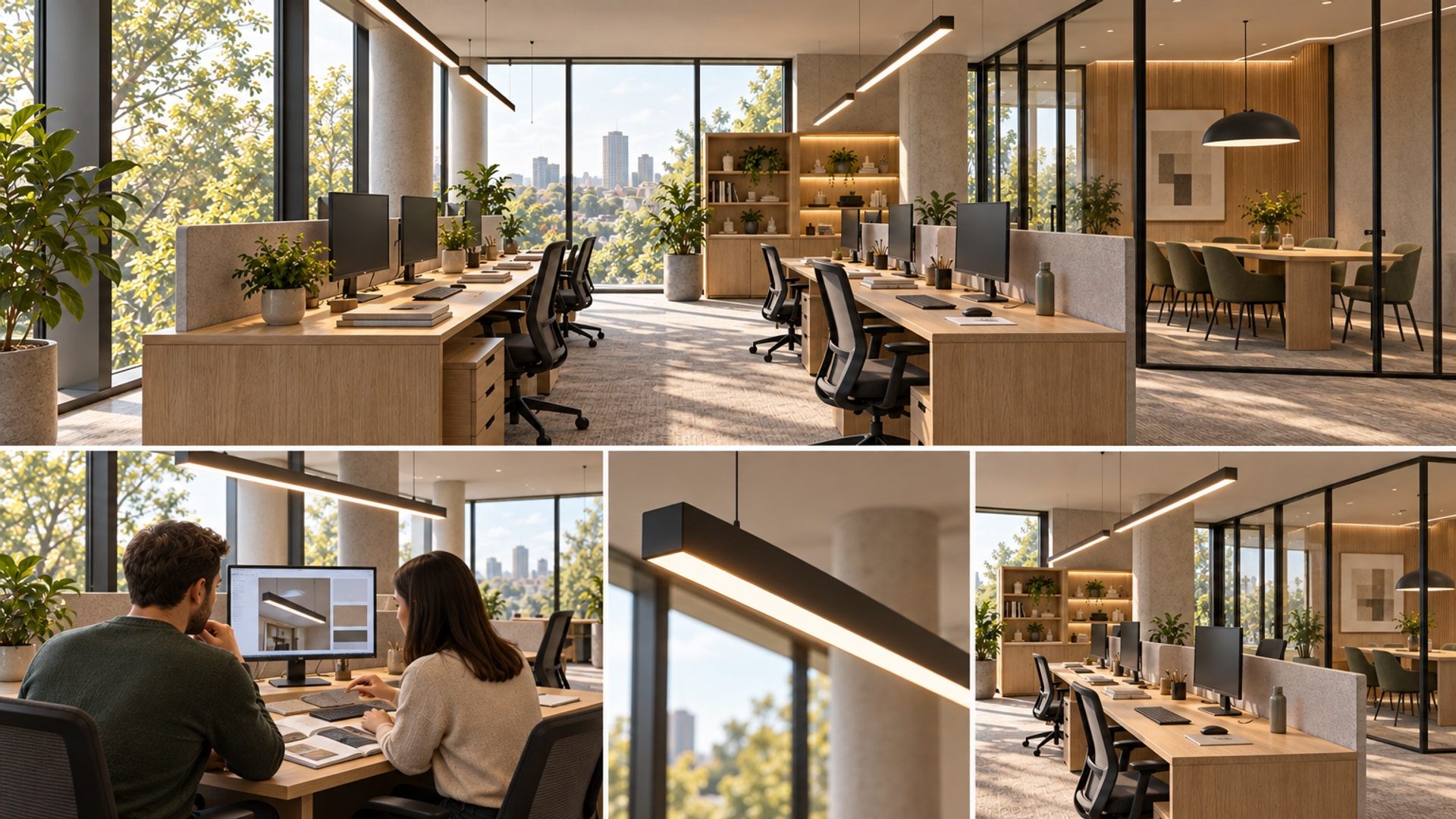 Illustrative office review showing a screen, printed material and desk objects.